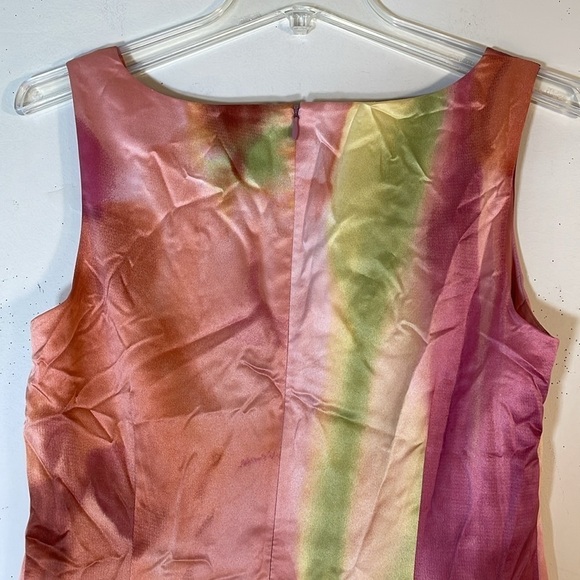 NWT. Ann Taylor 4 Watercolor Scoop Neck Sleeveless Satin Sheath Dress. - Picture 9 of 10
